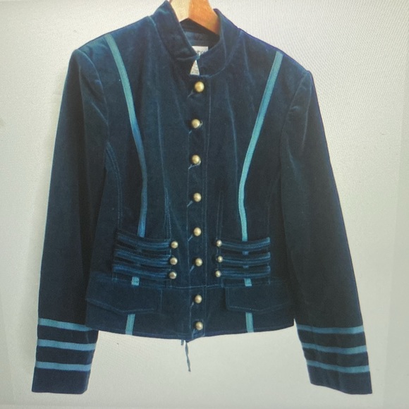 TOGETHER Dark Teal  Velvet short Jacket/ Blazer Military Style - Picture 5 of 9